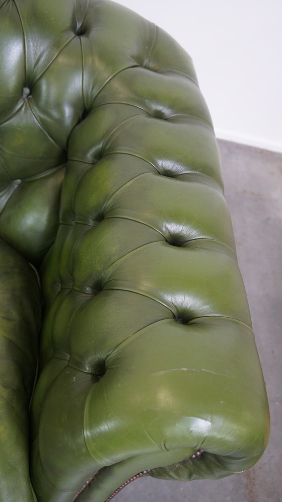 Image 1 of Green Beef Leather 3 Seater Chesterfield Sofa