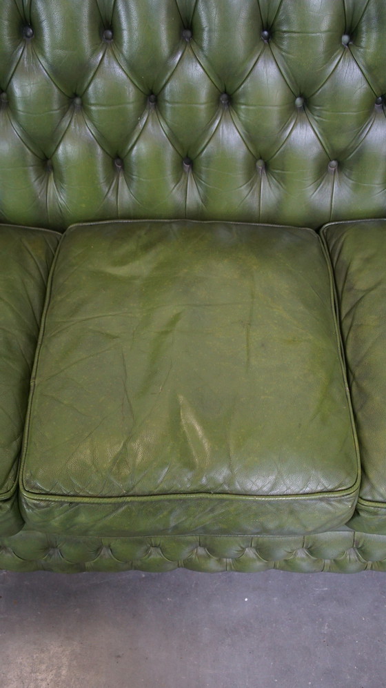 Image 1 of Green Beef Leather 3 Seater Chesterfield Sofa