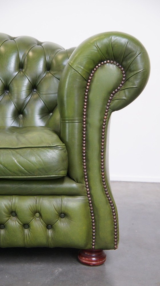 Image 1 of Green Beef Leather 3 Seater Chesterfield Sofa