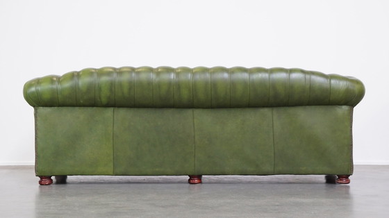 Image 1 of Green Beef Leather 3 Seater Chesterfield Sofa