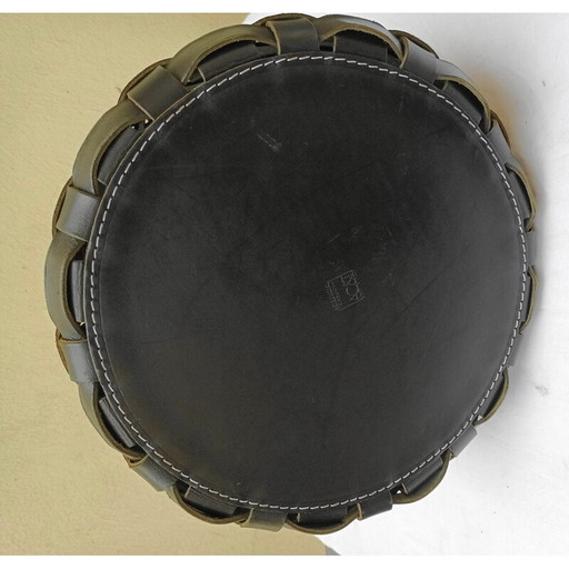 Vintage woven leather basket for La Maison Arte et Cuoio, Italy 2000