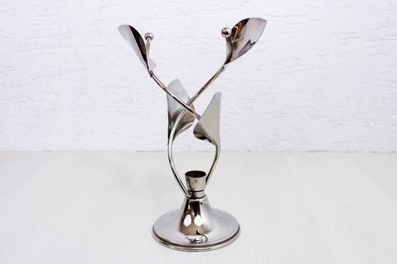 Image 1 of Beautiful chrome metal candle holder from the 70s/80s