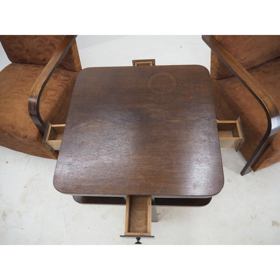 Image 1 of Pair of vintage Art deco armchairs with coffee table, 1930s