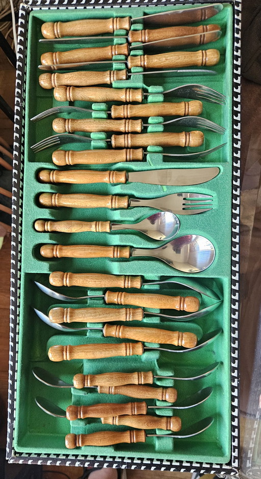 Retro Wooden 70s Cutlery in Box