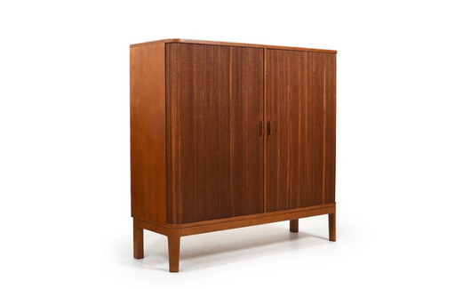 Danish Teak Tambour Door Cabinet, 1950s