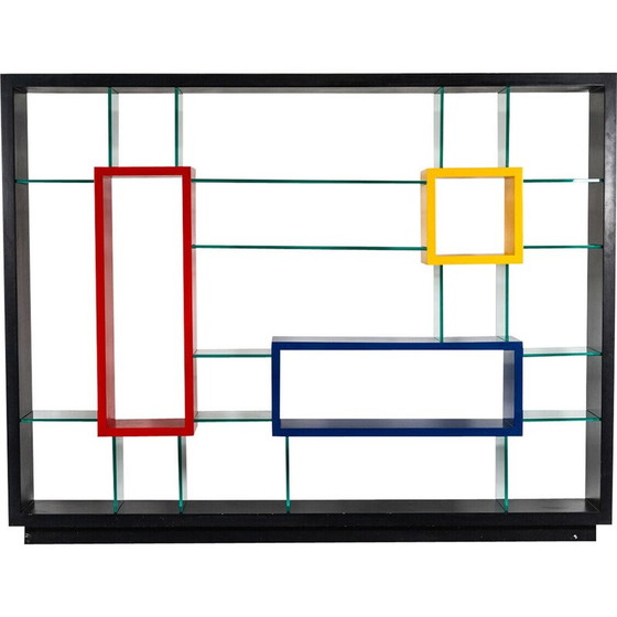 Image 1 of Vintage bookcase in thick glass and lacquered wood by Carlo Montini
