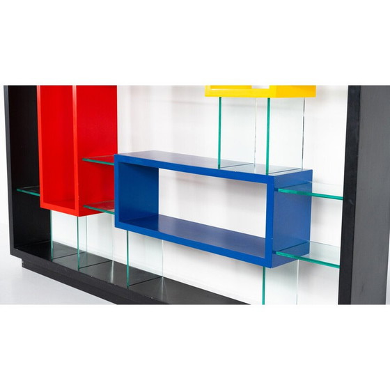 Image 1 of Vintage bookcase in thick glass and lacquered wood by Carlo Montini