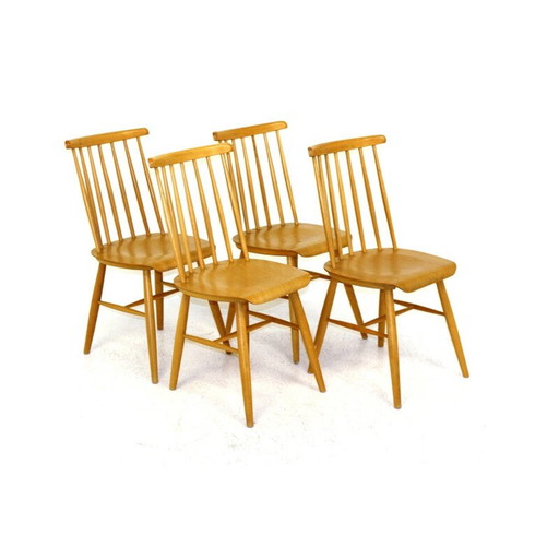 Set of 4 vintage Pinnstol beechwood chairs, Sweden 1960s