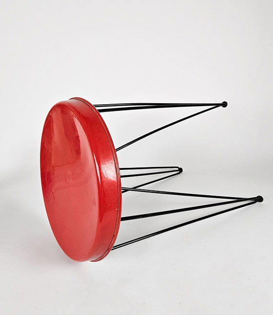 Image 1 of Tabouret Seggiolina - Pilastro design by Tjerk Reijenga - Amsterdam Netherlands - 1950s - Hairpin tripod stool - hocker