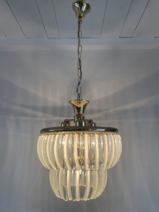 Image 1 of Lustre italien vintage en verre et laiton, 1970