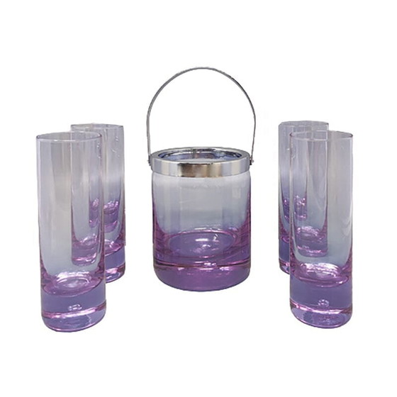Image 1 of Vintage Crystal Ice Bucket with 4 Glasses by Ivat. Made in Italy