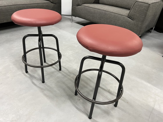 Image 1 of 6 Jess Design Zipp Bar chairs red leather