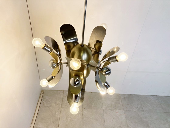 Image 1 of Vintage italian chrome and brass chandelier