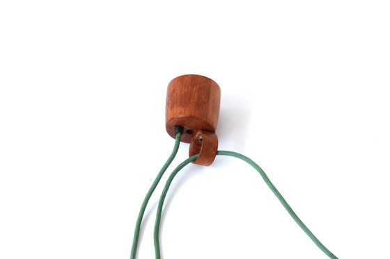 Image 1 of as new, DOMUS Danish Mid Century Teak LED Lamp / Chandeliers, pendant light with 5x Paulmann LED, 