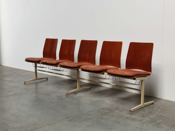 Image 1 of teak plywood vintage industrial retro pew 60s design