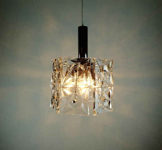 Image 1 of  kinkeldey, lampe suspendue du milieu du siècle, verre de cristal et chrome, années 1960