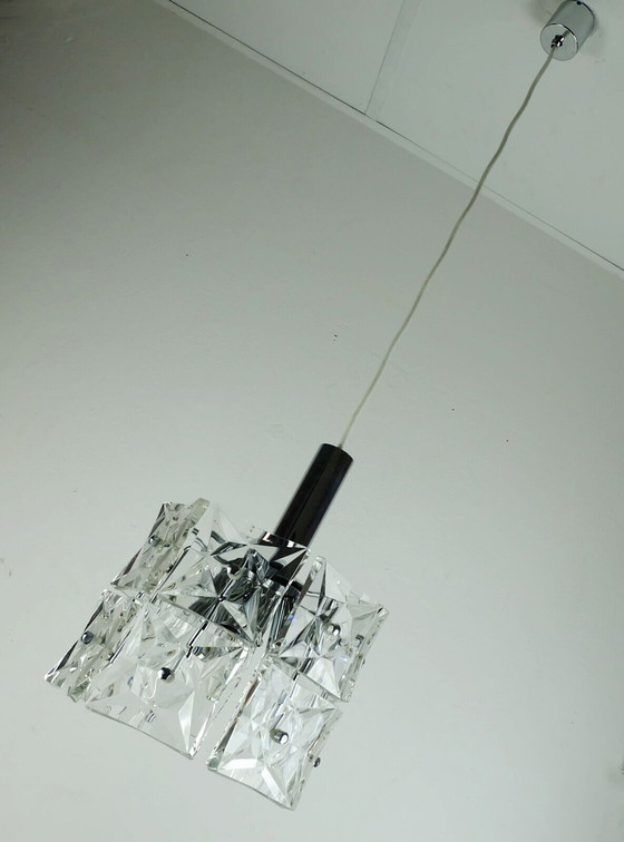 Image 1 of  kinkeldey, lampe suspendue du milieu du siècle, verre de cristal et chrome, années 1960