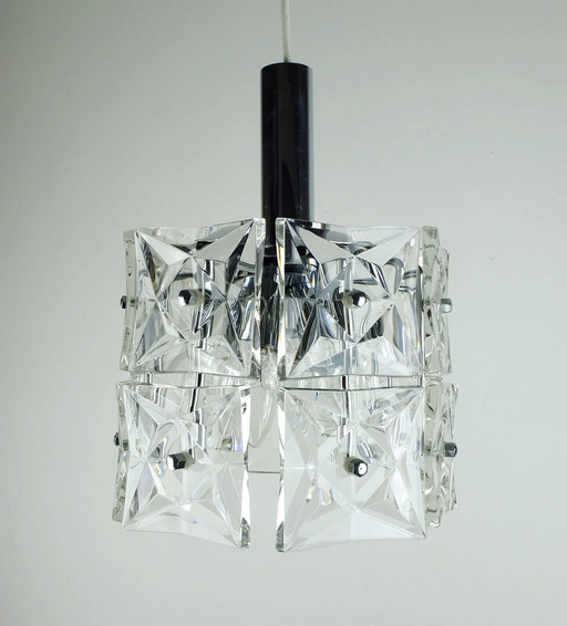  kinkeldey mid century pendant light crystal glass and chrome 1960s