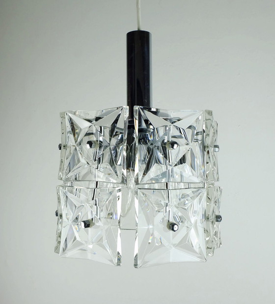 Image 1 of  kinkeldey, lampe suspendue du milieu du siècle, verre de cristal et chrome, années 1960