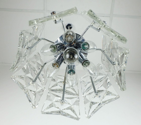 Image 1 of  kinkeldey, lampe suspendue du milieu du siècle, verre de cristal et chrome, années 1960