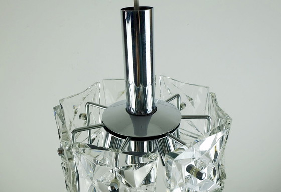 Image 1 of  kinkeldey, lampe suspendue du milieu du siècle, verre de cristal et chrome, années 1960