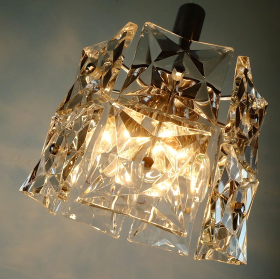 Image 1 of  kinkeldey, lampe suspendue du milieu du siècle, verre de cristal et chrome, années 1960