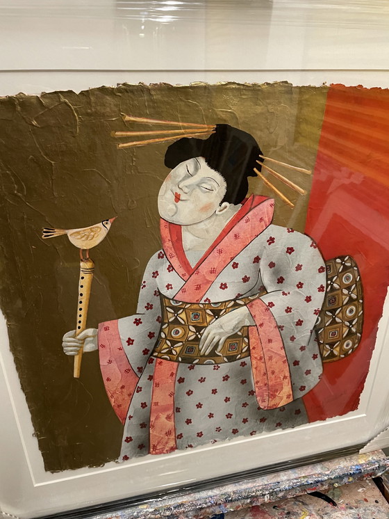 Image 1 of Ada Breedveld - sérigraphie geisha "Leçon de flûte".