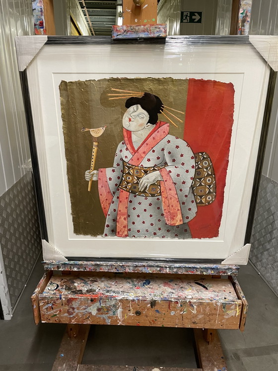 Image 1 of Ada Breedveld - sérigraphie geisha "Leçon de flûte".