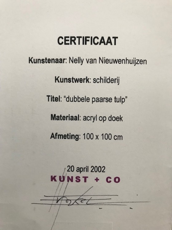 Image 1 of Nelly van Nieuwenhuijzen Paarse tulpen schilderij