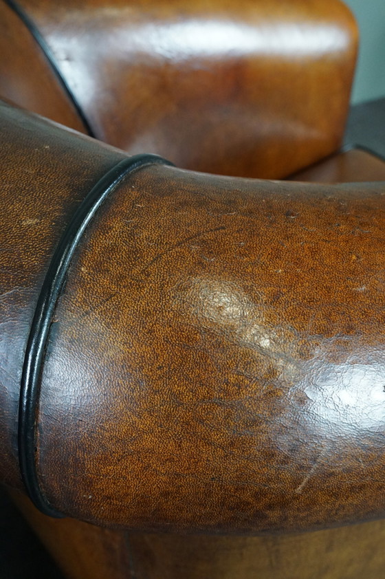 Image 1 of 2x poltrone da club in pelle di pecora vintage