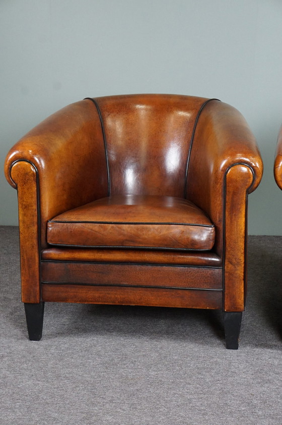 Image 1 of 2x poltrone da club in pelle di pecora vintage