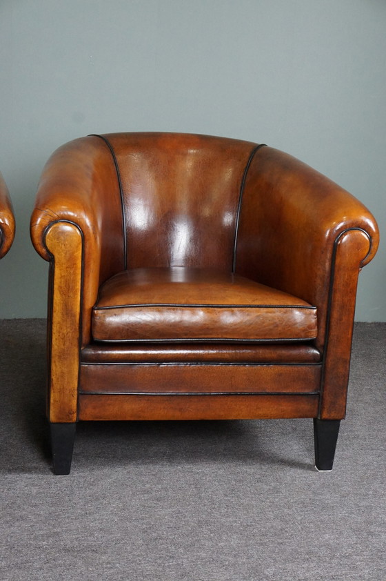 Image 1 of 2x poltrone da club in pelle di pecora vintage