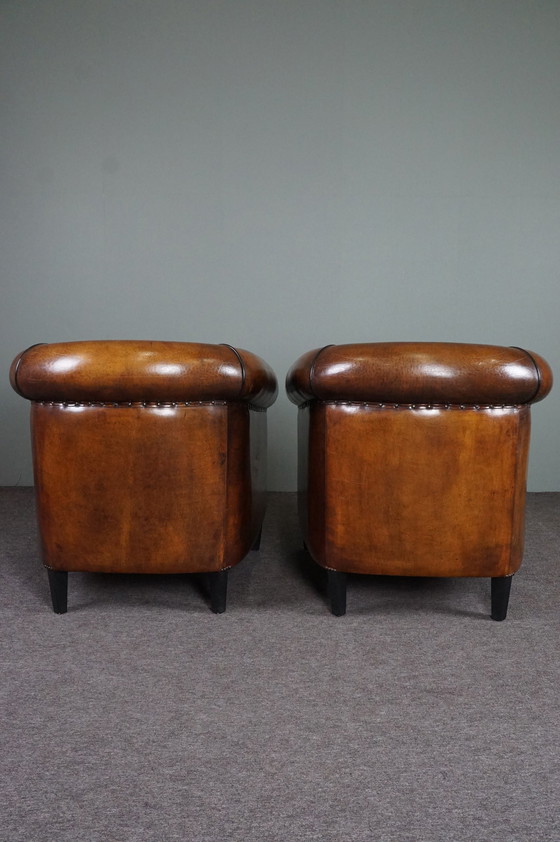 Image 1 of 2x poltrone da club in pelle di pecora vintage