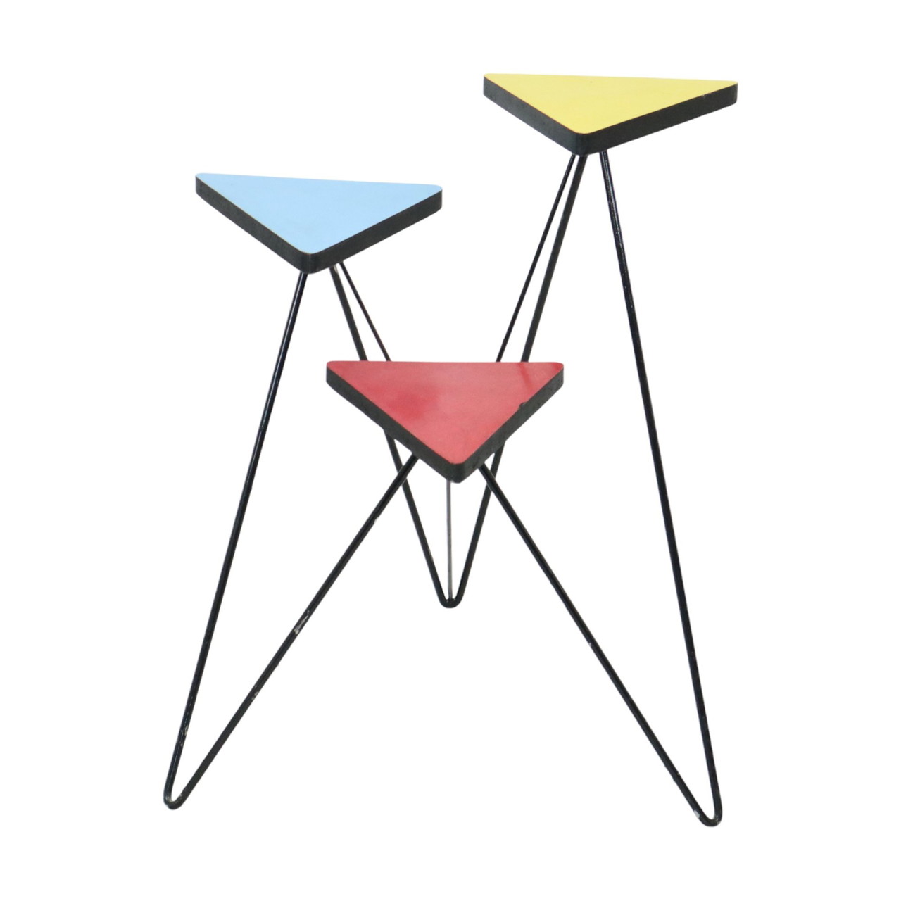 Mesa para plantas Expo 58, soporte para plantas triangular de fórmica, años cincuenta, 72 cm