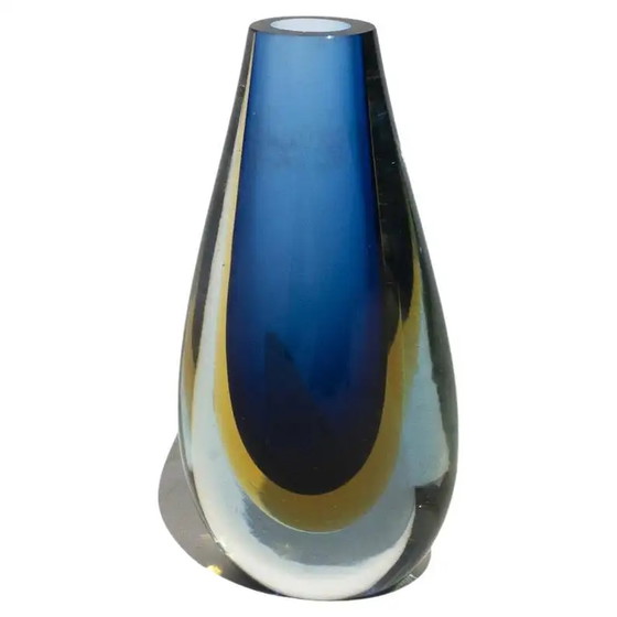 Image 1 of Vintage teardrop vase in blue "Sommerso" Murano glass, Flavio Poli style