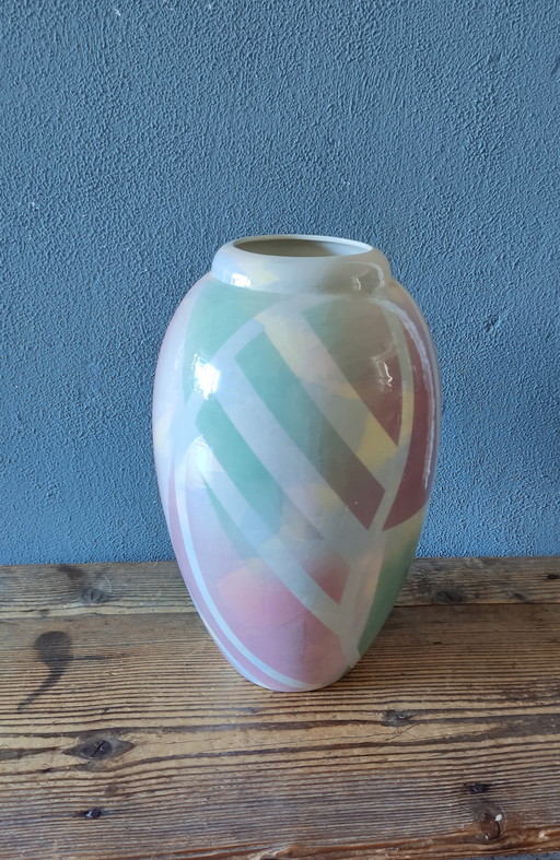 1989 signed hand painted vase, John Bergen