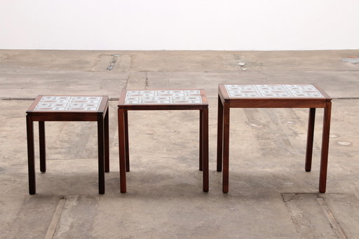 Danish Vintage Set of Side Tables with cream brown tiles, 1960s