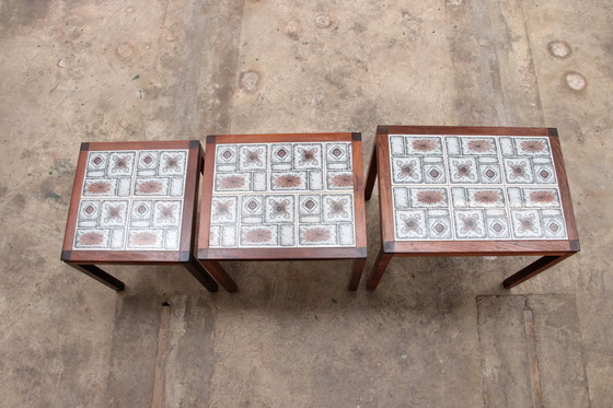Image 1 of Danish Vintage Set of Side Tables with cream brown tiles, 1960s