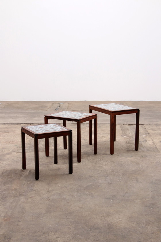 Image 1 of Danish Vintage Set of Side Tables with cream brown tiles, 1960s