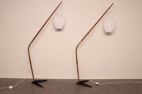 Image 1 of Floor lamp 'Fishing Pole' by Svend Aage Holm Sorensen for Sorensen & Co - Denmark - 1950's