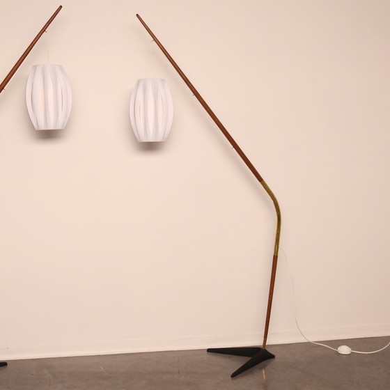 Image 1 of Floor lamp 'Fishing Pole' by Svend Aage Holm Sorensen for Sorensen & Co - Denmark - 1950's