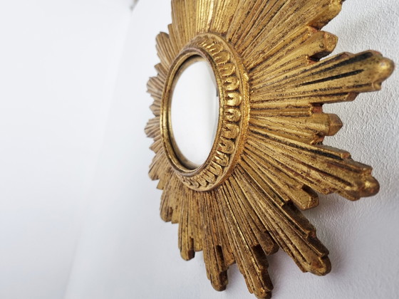 Image 1 of Mid century golden sunburst mirror