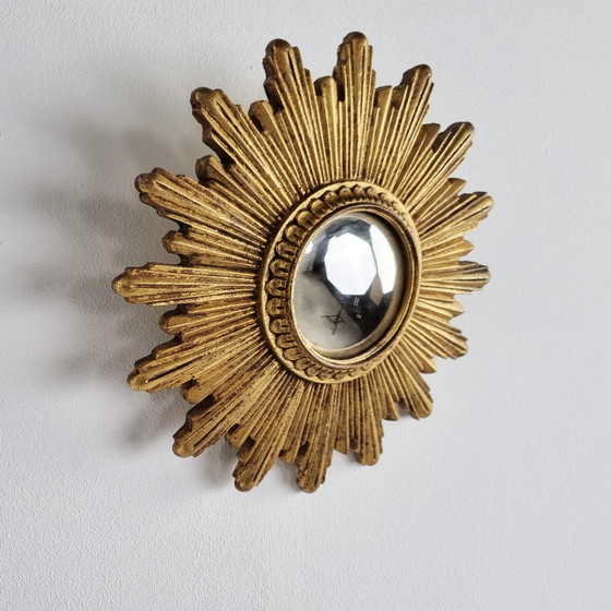 Image 1 of Mid century golden sunburst mirror