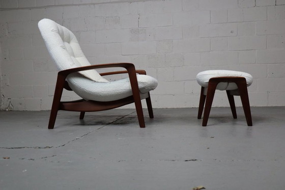 Image 1 of Chaise "Scoop" en teck avec ottoman par R.Huber & Co, 1960's