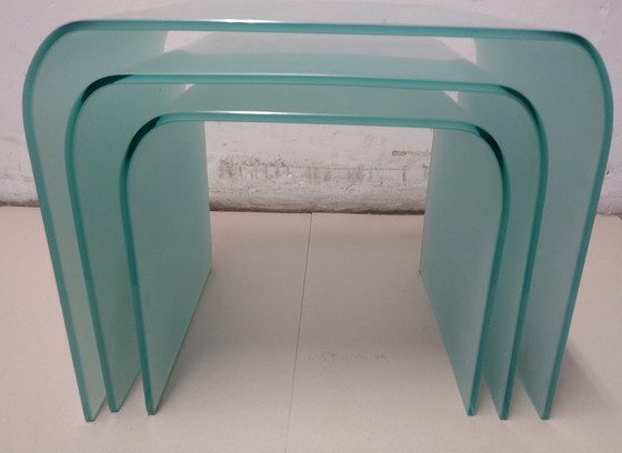 Image 1 of Tables gigognes vintage en verre dépoli