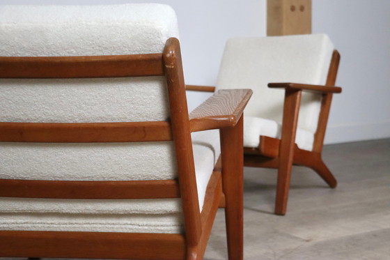 Image 1 of Pair Of GE290 Armchairs In Bouclé By Hans Wegner For Getama, Denmark, 1950s