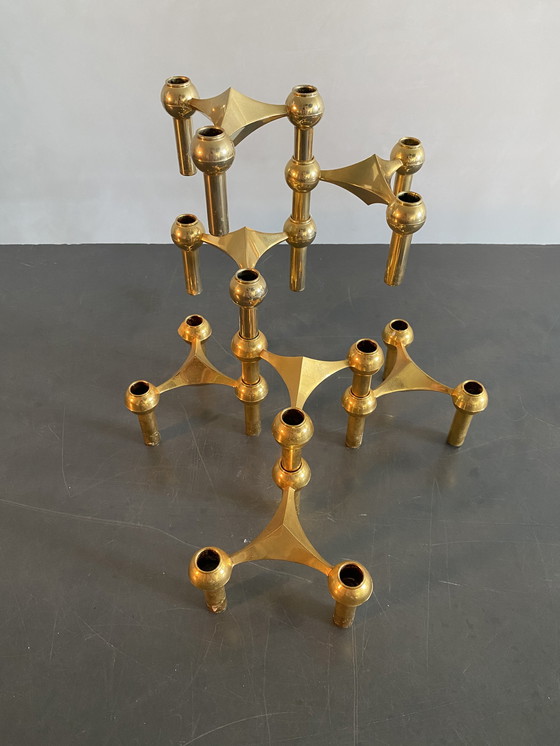 Image 1 of Caesar Stoffi for Fritz Nagel Rare Gold Plated Modular Candle Holder, Germany, 1960s