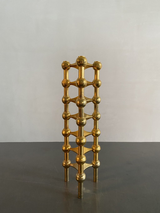 Caesar Stoffi for Fritz Nagel Rare Gold Plated Modular Candle Holder, Germany, 1960s