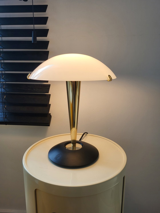 Image 1 of Mushroom lamp, Luciano Cesaro, brass/matte black table lamp, 1990s, Italy