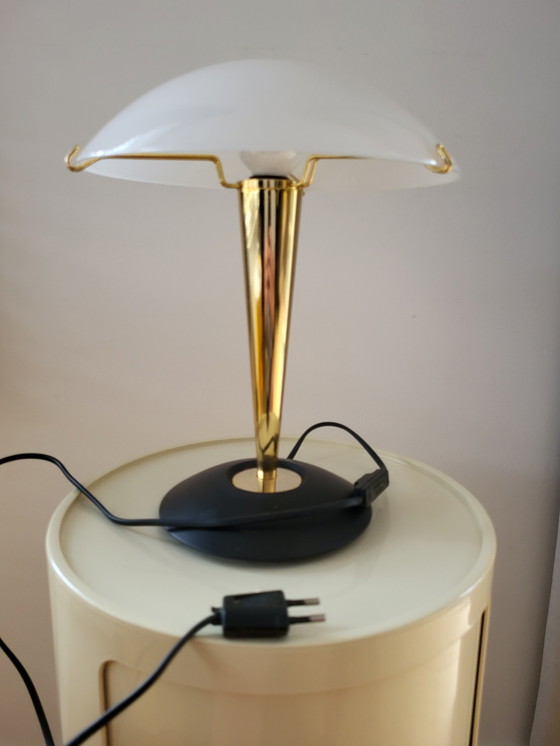 Image 1 of Mushroom lamp, Luciano Cesaro, brass/matte black table lamp, 1990s, Italy